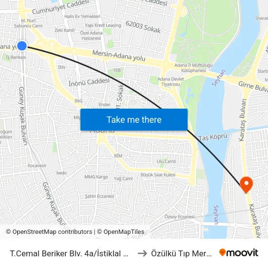 T.Cemal Beriker Blv. 4a/İstiklal Metro to Özülkü Tıp Merkezi map