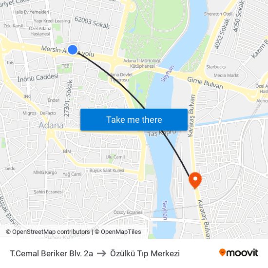 T.Cemal Beriker Blv. 2a to Özülkü Tıp Merkezi map