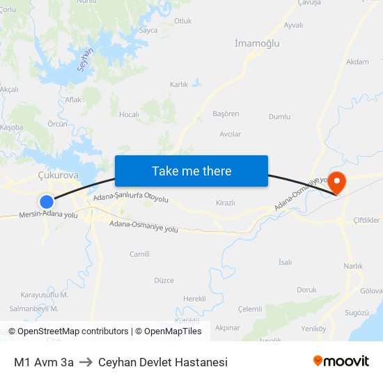 M1 Avm 3a to Ceyhan Devlet Hastanesi map