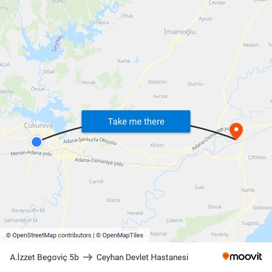 A.İzzet Begoviç 5b to Ceyhan Devlet Hastanesi map
