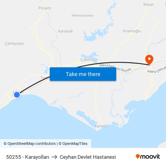 50255 - Karayolları to Ceyhan Devlet Hastanesi map