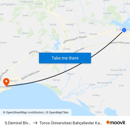 S.Demirel Blv. 7a to Toros Üniversitesi Bahçelievler Kampüsü map