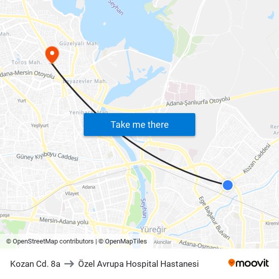 Kozan Cd. 8a to Özel Avrupa Hospital Hastanesi map