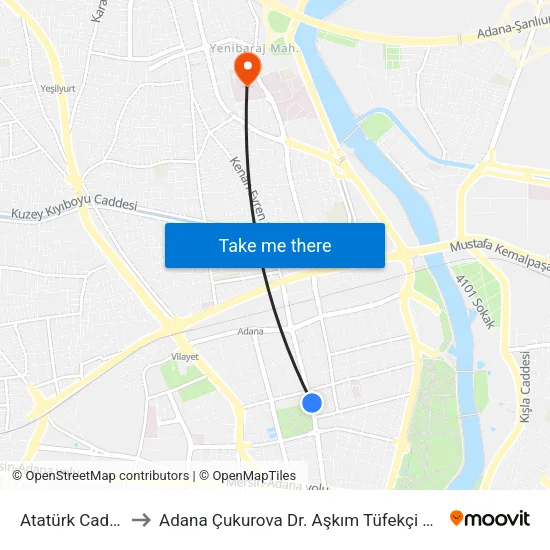 Atatürk Caddesi 3a to Adana Çukurova Dr. Aşkım Tüfekçi Devlet Hastanesi map