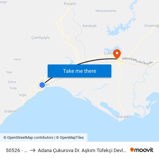 50526 - Fırın to Adana Çukurova Dr. Aşkım Tüfekçi Devlet Hastanesi map