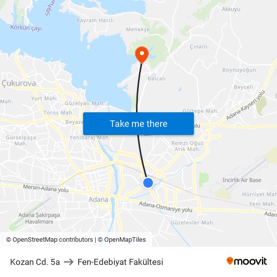 Kozan Cd. 5a to Fen-Edebiyat Fakültesi map
