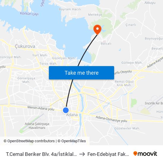 T.Cemal Beriker Blv. 4a/İstiklal Metro to Fen-Edebiyat Fakültesi map