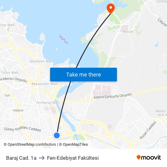 Baraj Cad. 1a to Fen-Edebiyat Fakültesi map