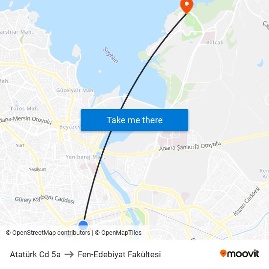 Atatürk Cd 5a to Fen-Edebiyat Fakültesi map