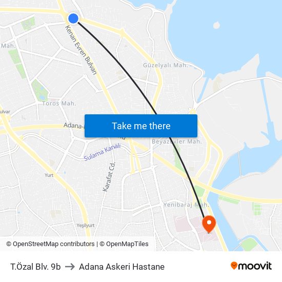 T.Özal Blv. 9b to Adana Askeri Hastane map