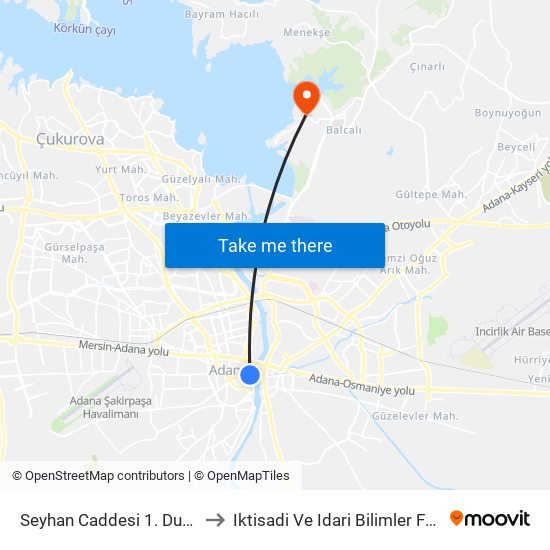 Seyhan Caddesi 1. Durak Taşköprü to Iktisadi Ve Idari Bilimler Fakültesi 3. Blok map