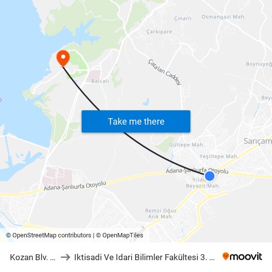 Kozan Blv. 2a to Iktisadi Ve Idari Bilimler Fakültesi 3. Blok map