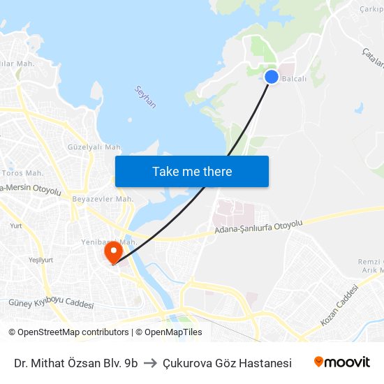 Dr. Mithat Özsan Blv. 9b to Çukurova Göz Hastanesi map