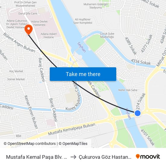 Mustafa Kemal Paşa Blv. 7b to Çukurova Göz Hastanesi map