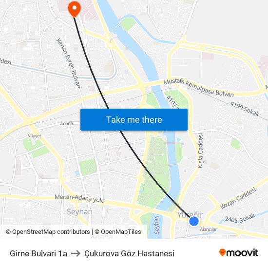 Girne Bulvari 1a to Çukurova Göz Hastanesi map