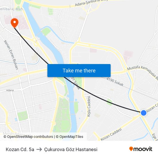 Kozan Cd. 5a to Çukurova Göz Hastanesi map