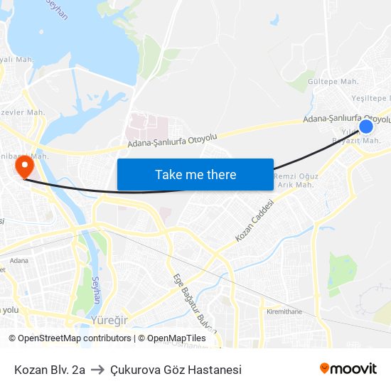 Kozan Blv. 2a to Çukurova Göz Hastanesi map