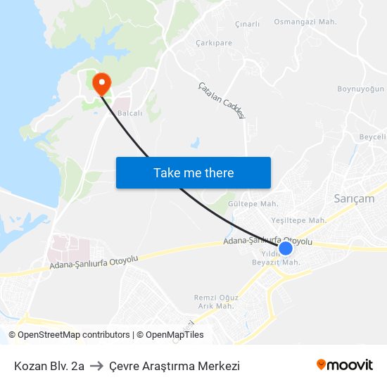 Kozan Blv. 2a to Çevre Araştırma Merkezi map