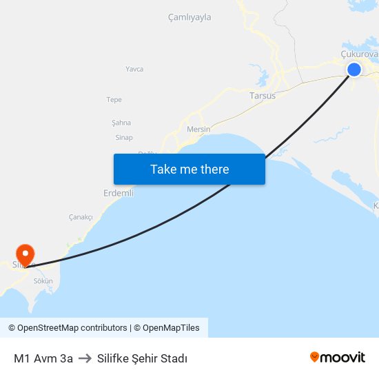 M1 Avm 3a to Silifke Şehir Stadı map