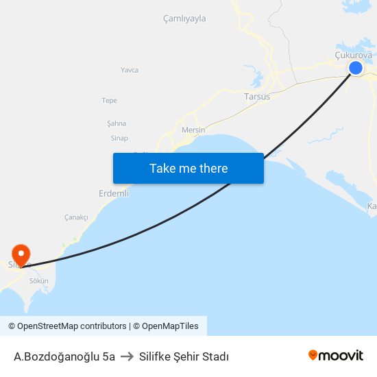A.Bozdoğanoğlu 5a to Silifke Şehir Stadı map