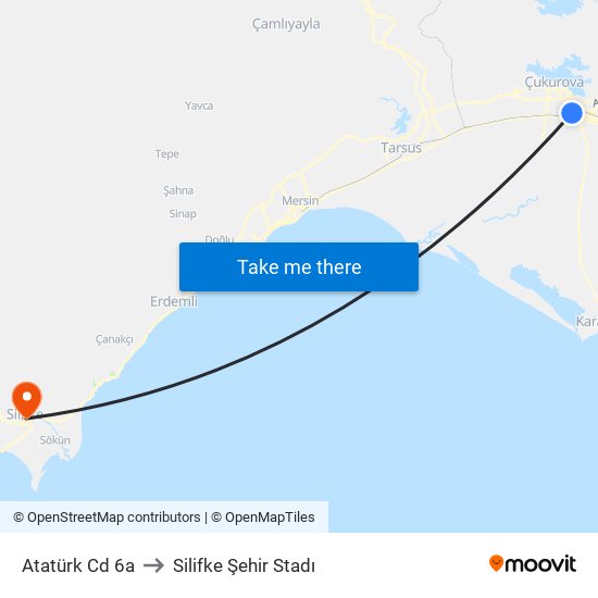 Atatürk Cd 6a to Silifke Şehir Stadı map