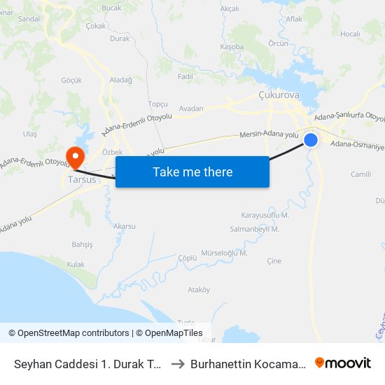 Seyhan Caddesi 1. Durak Taşköprü to Burhanettin Kocamaz Stadı map
