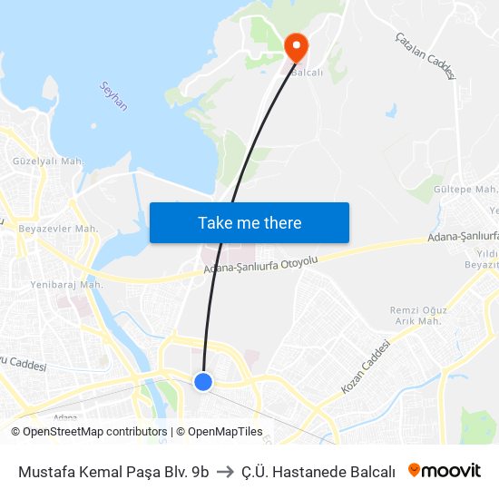 Mustafa Kemal Paşa Blv. 9b to Ç.Ü. Hastanede Balcalı map