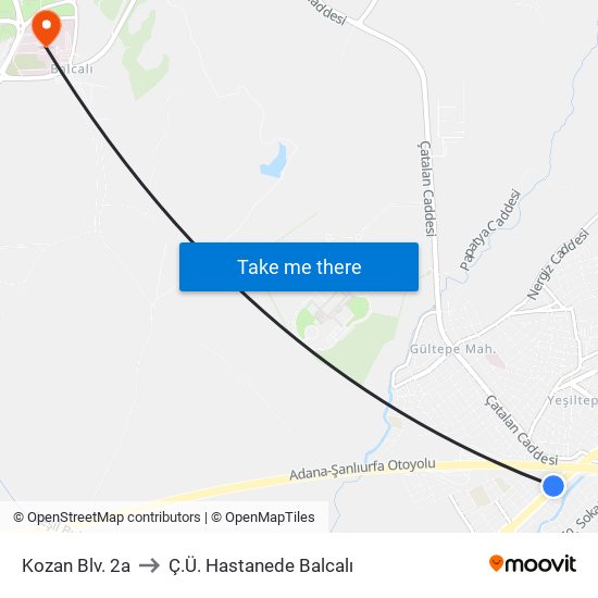 Kozan Blv. 2a to Ç.Ü. Hastanede Balcalı map