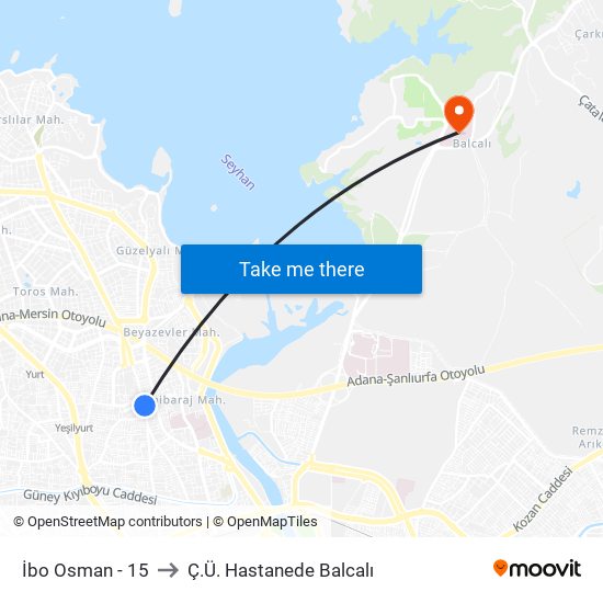İbo Osman - 15 to Ç.Ü. Hastanede Balcalı map