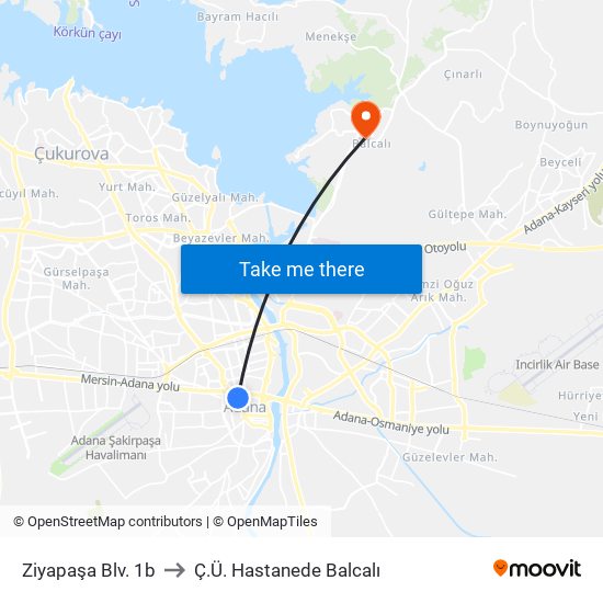 Ziyapaşa Blv. 1b to Ç.Ü. Hastanede Balcalı map
