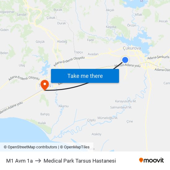 M1 Avm 1a to Medical Park Tarsus Hastanesi map