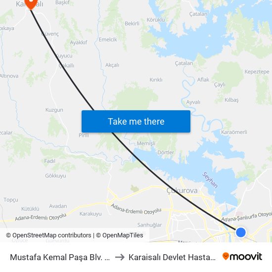 Mustafa Kemal Paşa Blv. 11b to Karaisalı Devlet Hastanesi map