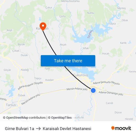 Girne Bulvari 1a to Karaisalı Devlet Hastanesi map