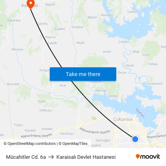 Mücahitler Cd. 6a to Karaisalı Devlet Hastanesi map