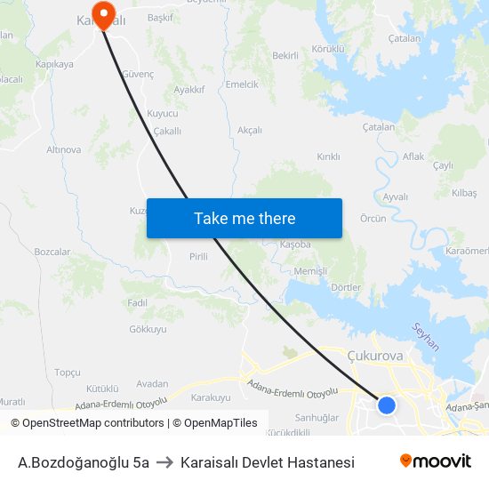 A.Bozdoğanoğlu 5a to Karaisalı Devlet Hastanesi map