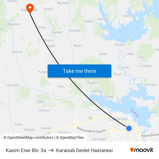 Kasim Ener Blv. 3a to Karaisalı Devlet Hastanesi map