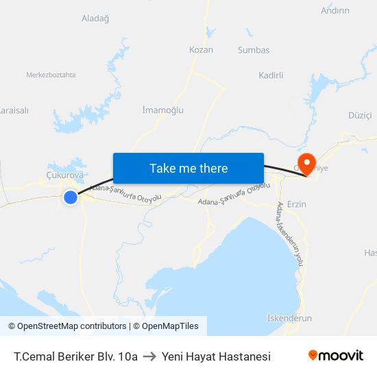 T.Cemal Beriker Blv. 10a to Yeni Hayat Hastanesi map