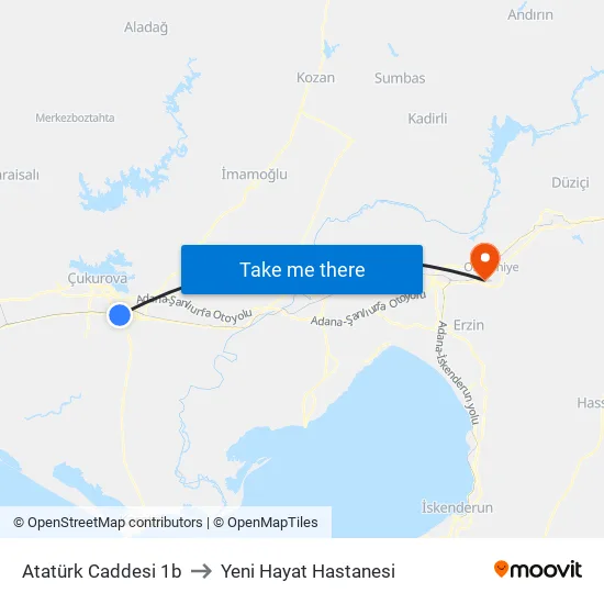 Atatürk Caddesi 1b to Yeni Hayat Hastanesi map