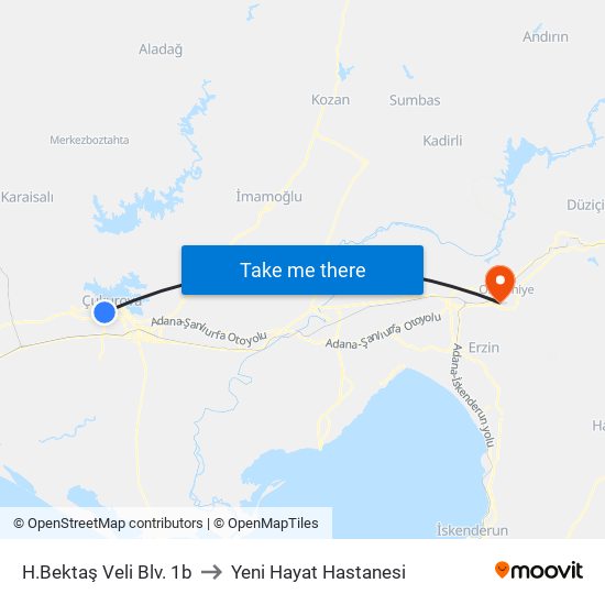 H.Bektaş Veli Blv. 1b to Yeni Hayat Hastanesi map