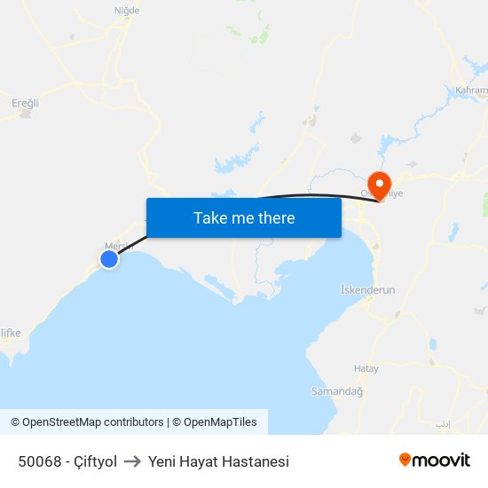 50068 - Çiftyol to Yeni Hayat Hastanesi map