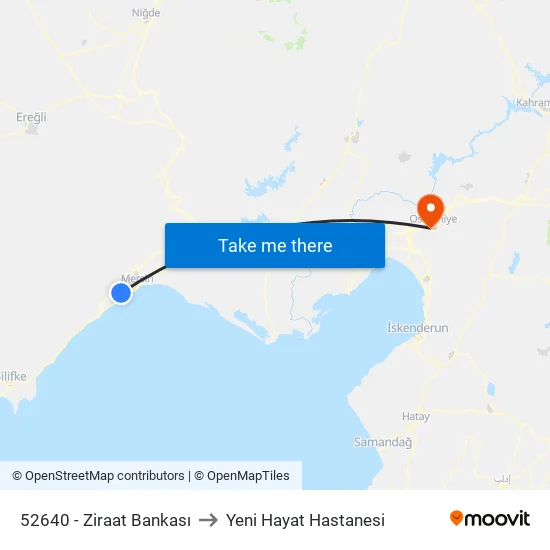 52640 - Ziraat Bankası to Yeni Hayat Hastanesi map