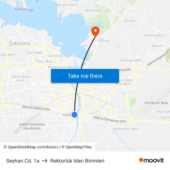 Seyhan Cd. 1a to Rektorlük Idari Birimleri map