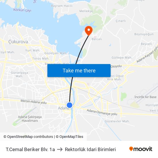 T.Cemal Beriker Blv. 1a to Rektorlük Idari Birimleri map