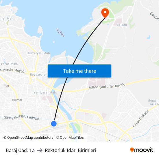 Baraj Cad. 1a to Rektorlük Idari Birimleri map