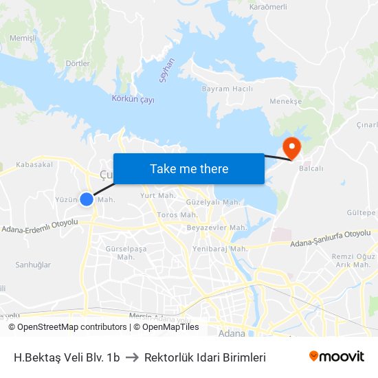 H.Bektaş Veli Blv. 1b to Rektorlük Idari Birimleri map