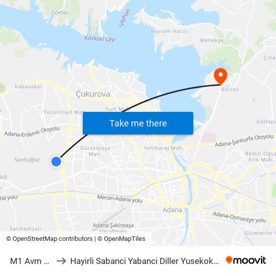 M1 Avm 2a to Hayirli Sabanci Yabanci Diller Yusekokulu map