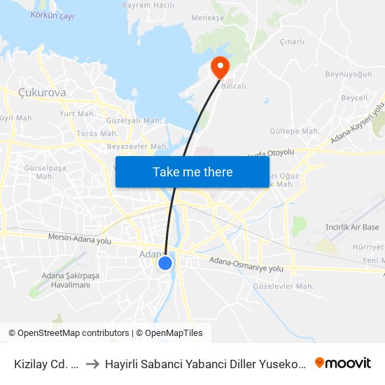 Kizilay Cd. 4a to Hayirli Sabanci Yabanci Diller Yusekokulu map