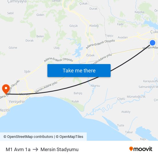 M1 Avm 1a to Mersin Stadyumu map