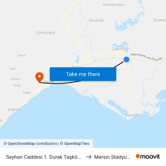Seyhan Caddesi 1. Durak Taşköprü to Mersin Stadyumu map