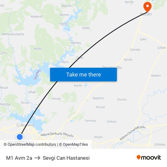 M1 Avm 2a to Sevgi Can Hastanesi map